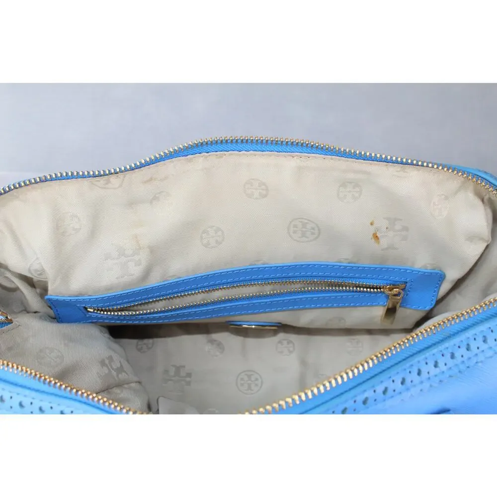 Tory Burch 2 Way Mini Boston Blue Leather Robinson Satchel Handbag